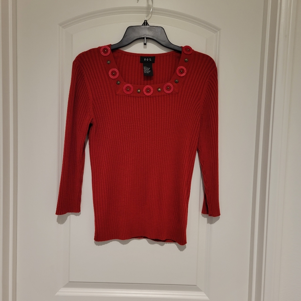RQT Vintage  Ribbed Mid Sleeve Knit Sweater. 100% Acrylic Size Large. #227